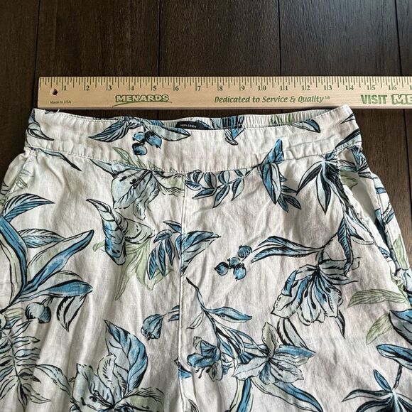 Tahari Womens 100% Linen Leaf Beachy Costal Wide-Leg Crop Pants Pockets Medium - Picture 3 of 7